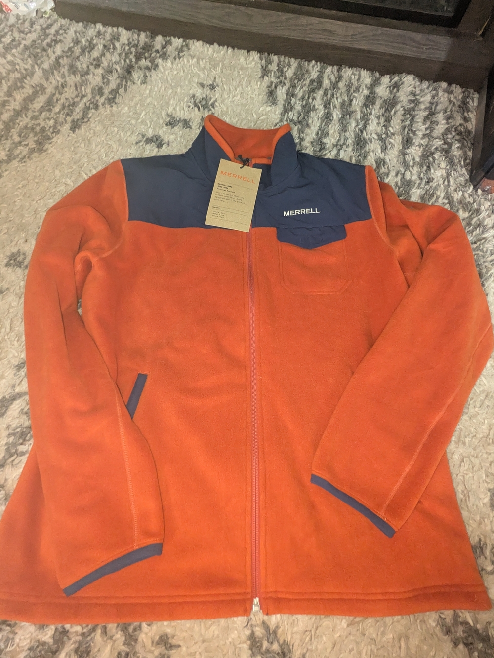 Merrell Men’s Orange Full-Zip Fleece Jacket with Navy Accents